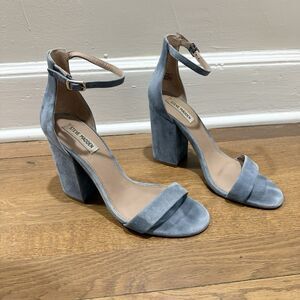 Steve Madden Dusty Blue Suede Leather Frame Block Heel Sandals Women Size 10